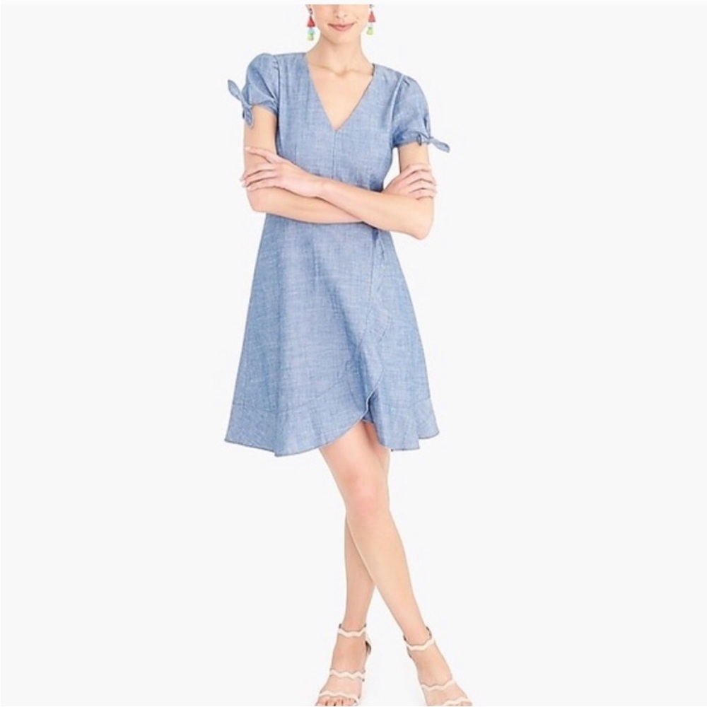 J. Crew Faux Wrap Chambray Ruffled Dress Size 2